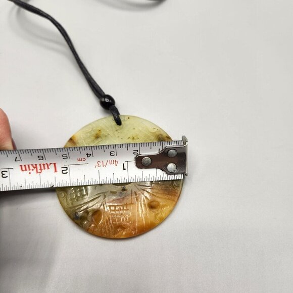 Carved Jade Amulet Stone Pendant Carved Chinese Characters Round Circle - Picture 8 of 9